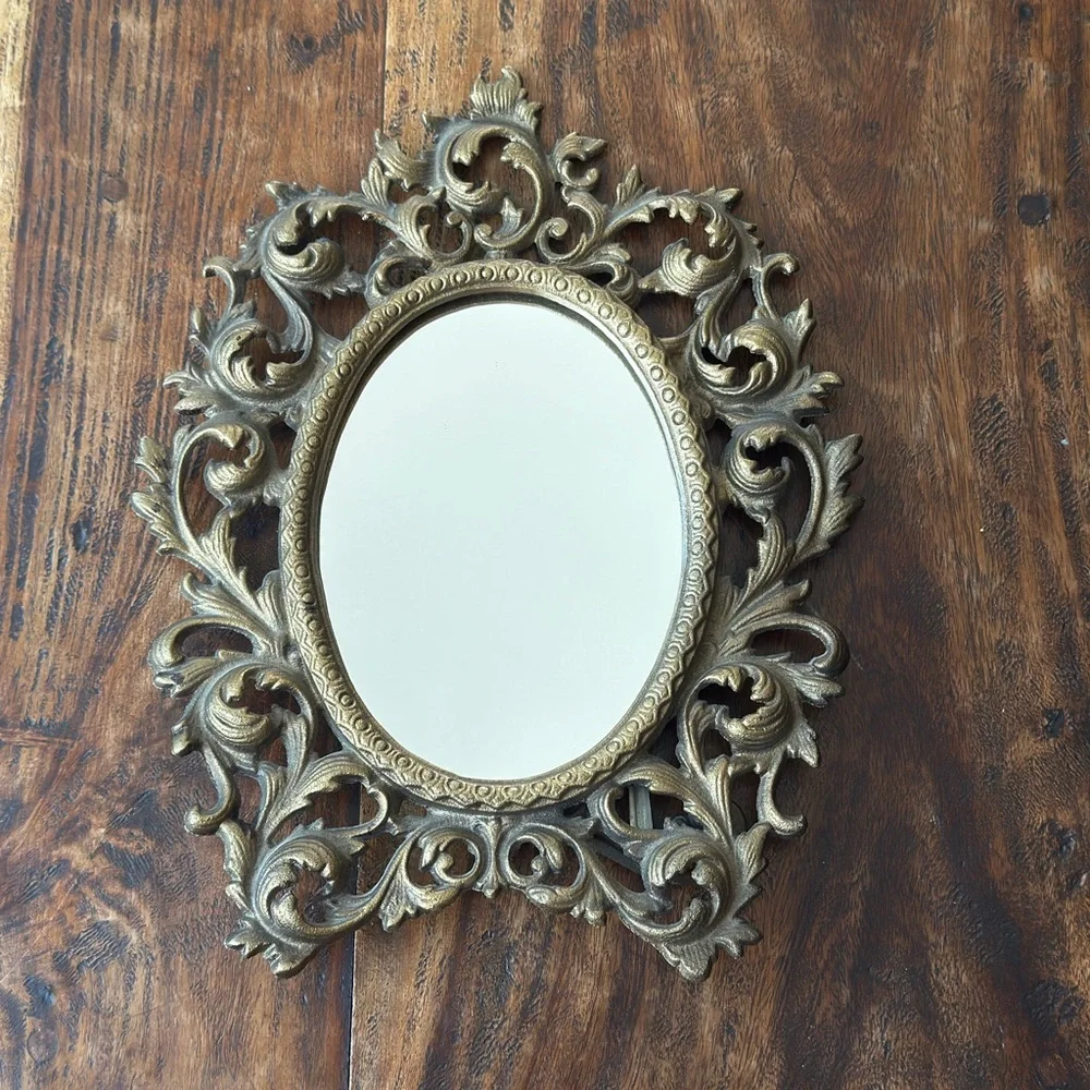 Vintage Wilton Ornate Gold cast Iron Mirror 9/12 Inch